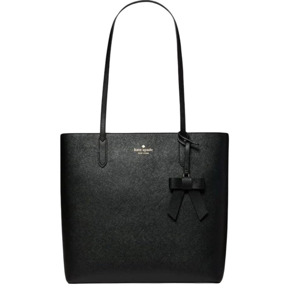 Kate Spade Brynn Saffiano Shoulder Tote Bag Black Leather Bow Dangle